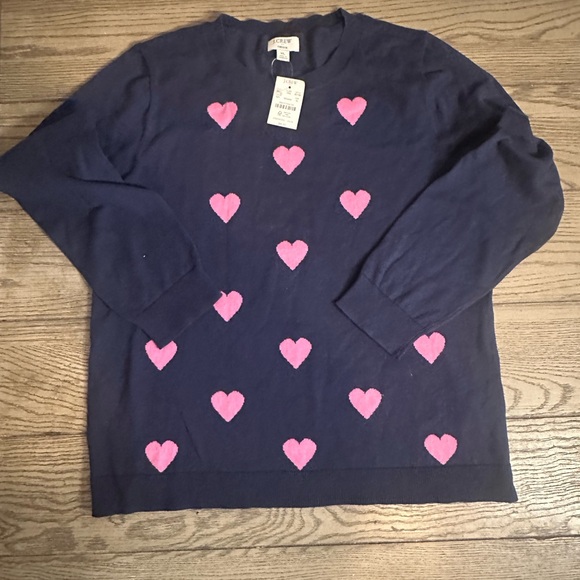 J. Crew Navy Blue Sweater with Pink Heart Accents New-Cute! - Picture 4 of 14
